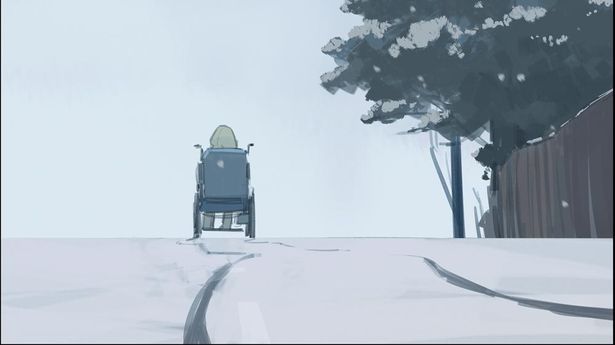 雪道を一人で歩くジョゼ。しんとした空気が伝わってくるよう(コンセプトデザイン)