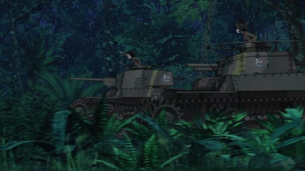 夜のジャングルを進軍する知波単の戦車