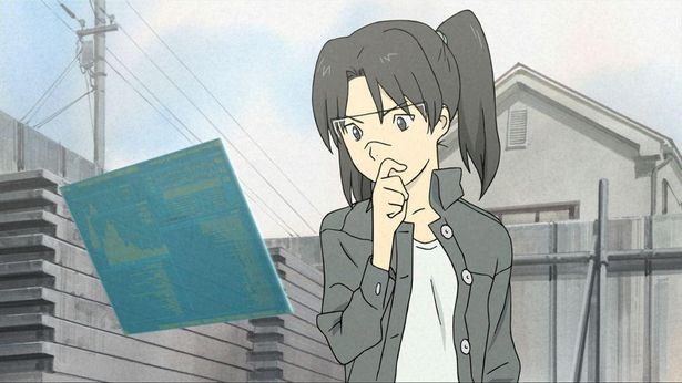 ヤサコの次の日に転入してきた、イサコこと天沢勇子(声:桑島法子)。彼女はなにかを探しているらしい(「電脳コイル」)