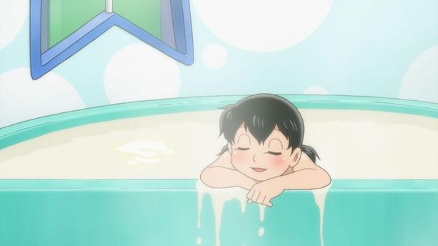 小さくなって、牛乳風呂の夢をかなえたしずかちゃん。幸せそう！