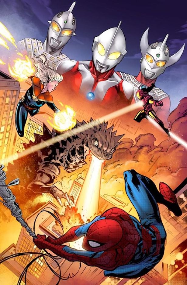 スパイダーマン、アイアンマン、キャプテン・マーベルがウルトラ怪獣に立ち向かう！