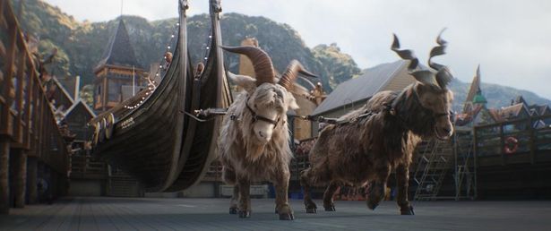ソーたちが乗る船を牽引するのは、鳴き声がうるさい2頭の大きなヤギ