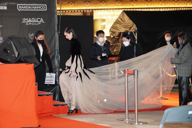 【写真を見る】戸田恵梨香、透け感あふれる超ロングドレス姿が美しい！レッドカーペットのフォトギャラリー挙公開