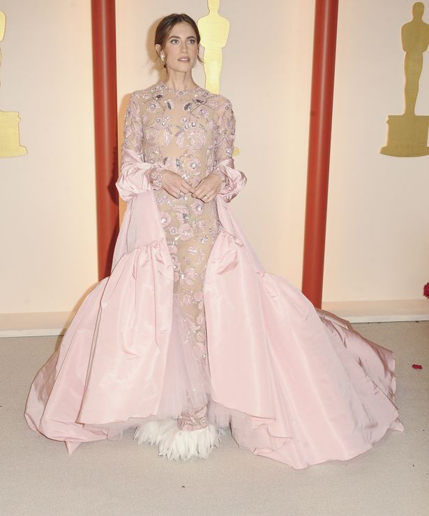 アリソン・ウィリアムズは裾にかけて広がるシルエットが美しい、淡いピンクドレスで登場