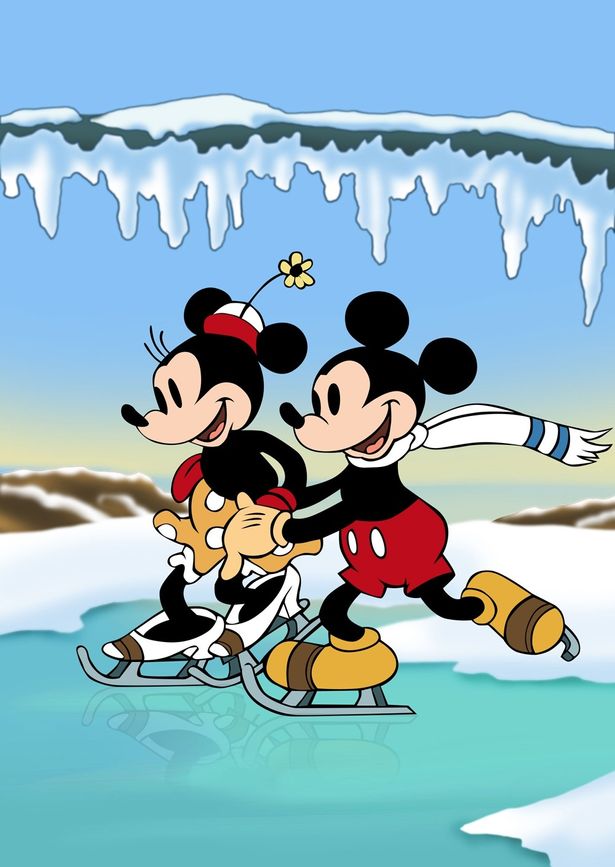 ミッキーたちが凍った川でアイススケートを楽しむ『ミッキーのアイス・スケート』