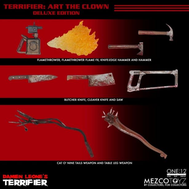 物騒な武器も満載だ！(「ワン12コレクティブ/ Terrifier テリファー: アート・ザ・クラウン 1/12 アクションフィギュア DXエディション」)