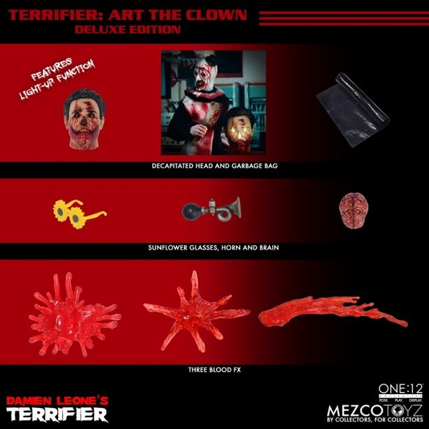 気の利いたアイテムが多数付属する(「ワン12コレクティブ/ Terrifier テリファー: アート・ザ・クラウン 1/12 アクションフィギュア DXエディション」)