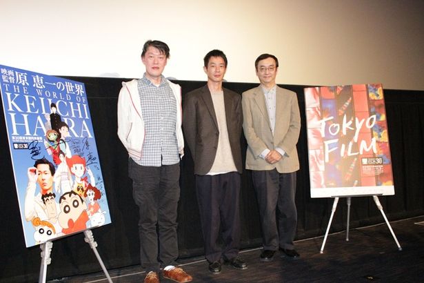 イベントもついに最終日。左から原恵一監督、俳優の加瀬亮、司会を務めた氷川竜介