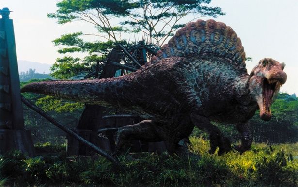 二足歩行で陸上を走り回るスピノサウルス(『ジュラシック・パークIII』)