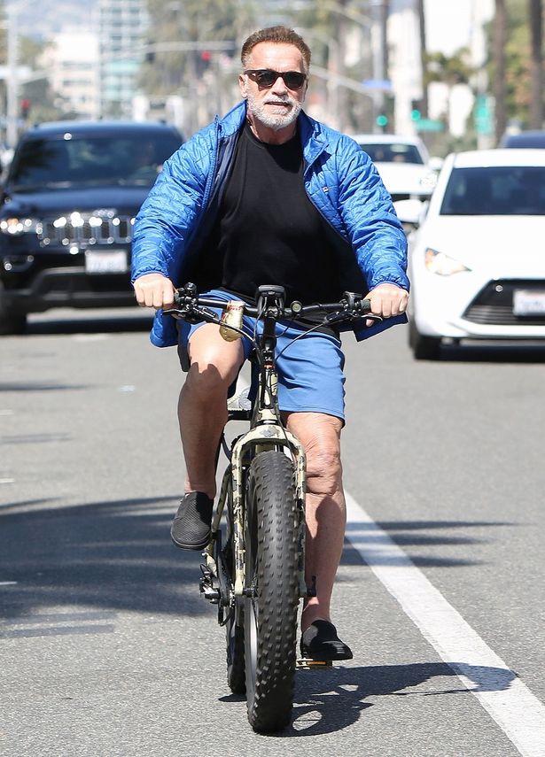 ワイルドな自転車に乗るシュワちゃん