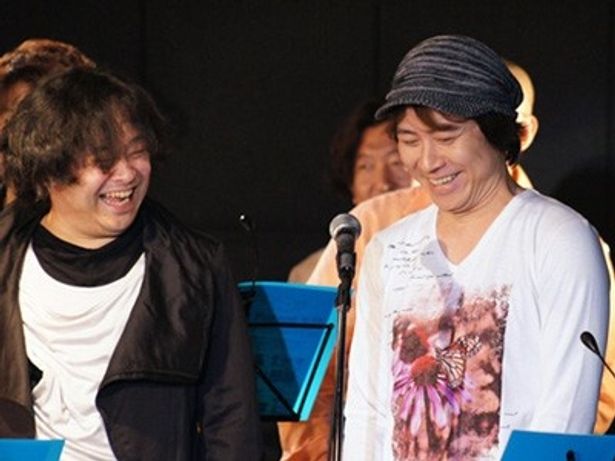 声援団初参加の檜山修之(左)と置鮎龍太郎(右)。どちらも多くのファンを持つ人気声優だ
