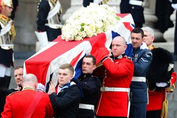 ロンドンで行われた英サッチャー元首相の葬儀