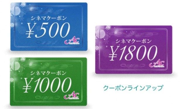 クーポンは500円分、1000円分、映画チケット1枚分相当の1800円の3種類ある