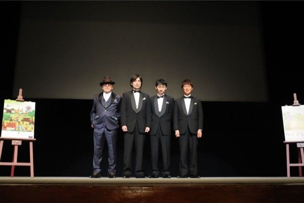 舞台挨拶に登壇した申相祐、趙たみ和、波岡一喜、高山トモヒロ監督(写真左より)
