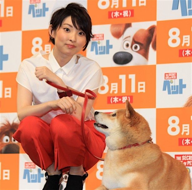 【写真を見る】家入レオをじっと見つめる柴犬まるちゃん。会場からも「かわいい！」と歓声が飛んだ