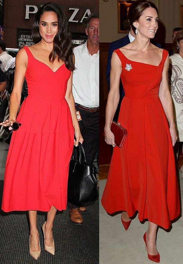 【写真を見る】キャサリン妃とメーガン・マークル、真っ赤なドレス姿が激似!?